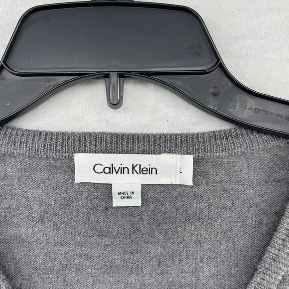 Calvin Klein Sweater Mens L Gray V Neck Regular Fit Sleeveless Pullover Vest - Picture 6 of 11